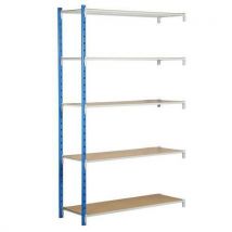 Manorga Kovový regál Velez, přístavbový, 200 x 125 x 40 cm, 1 500 kg, 5 polic, modrý Manutan