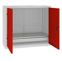 Malow Kovová dílenská skříň s perfopanelem, 104 x 120 x 50 cm, 1 zásuvka, šedá/červená Manutan