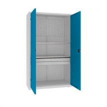 Malow Kovová dílenská skříň s perfopanelem, 199 x 120 x 50 cm, 2 zásuvky, šedá/sv. modrá Manutan