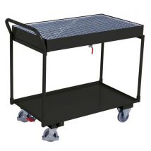 Variofit Policový vozík se záchytnou vanou s roštem, do 250 kg, 112,5 x 61 x 102 cm, 60 l, šedý Manutan