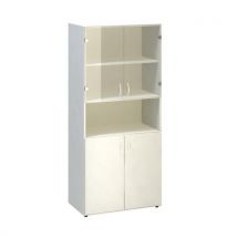 Alfa Office Vysoké široké skříně Alfa 500, 178 x 80 x 47 cm, s nikou a s kombinovanými dvířky, dezén bílá Manutan