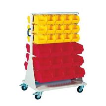 Mobilní oboustranný regál s boxy Unibox (54 ks) - Praktické řešení pro skladování