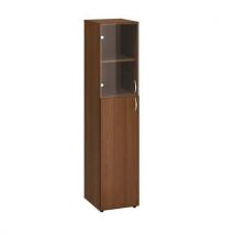 Alfa Office Vysoká úzká skříň Alfa 500, 178 x 40 x 47 cm, s kombinovanými dvířky - levé provedení, dezén ořech, Manutan