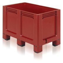 Paletový kontejner 260 l, červený/hnědý, 6 noh, plast, pro potravinářství, 1000x600x662 mm