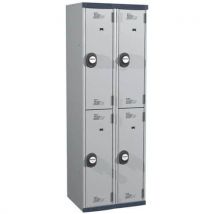 Svařovaná šatní skříň Acial, 2 sloupce, 4 boxy, 300 mm, kódový zámek, šedá/šedá Manutan