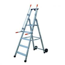 Pojízdné hliníkové schůdky Facal s držákem, 5 stupňů Manutan