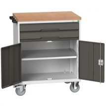 Mobilní pracovní stůl se zásuvkami Bott Verso, 98 x 80 x 60 cm, 2 zásuvky, skříňka, multiplex, šedá-antracit Manutan