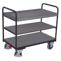 Variofit Policový vozík, do 250 kg, 3 police, 1 s vyvýšenou hranou, 99 x 106 x 60 cm, šedý Manutan