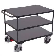 Variofit Policový vozík s madlem, do 400 kg, 3 police, 88 x 104 x 50 cm, šedý, Manutan
