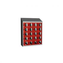 Malow Svařovaná skříň na osobní věci Olaf s průhlednými dvířky, 20 boxů, cylindrický zámek, šedá/červená Manutan