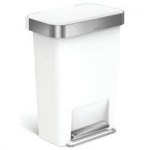 Simplehuman Čtyřhranný odpadkový koš s nožním pedálem 45 l bílý s kapsou na vložku, Manutan