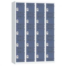 Svařovaná šatní skříň Vinco, 4 sloupce, 20 boxů, 300 mm, otočný uzávěr, šedá/modrá, Manutan