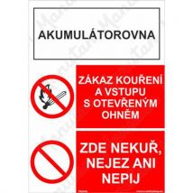 Akumulátorovna zákaz kouření, plast 148 x 210 x 2 mm A5, Manutan