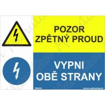 Pozor zpětný proud, plast 210 x 148 x 2 mm A5, Manutan