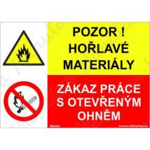 Pozor hořlavé materiály, plast 297 x 210 x 2 mm A4 Manutan