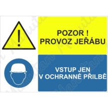 Pozor provoz jeřábů, plast 210 x 148 x 2 mm A5 Manutan