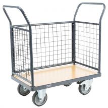Carro Industrial 3 Respaldo Rejilla - 1346x813mm 500kg Carga Ruedas TPR 10 Años Garantía - Manutan Expert