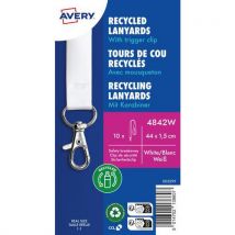 Avery - 10 cordones para el cuello blancos reciclados con mosquetón