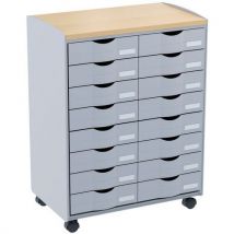 Paperflow - Mesas auxiliares móviles con cajones 16 cajones gris
