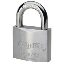 Abus - Candado abus de cromo de 50 mm entreabierto