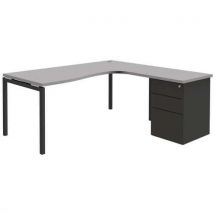 Quadrifoglio - Mesa compacta ala derecha con cajonera - gris - open - 120 x 180 cm