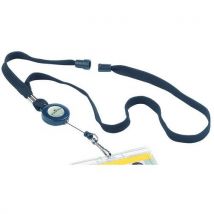 Durable - Cordón de tela con enrollador y anclaje de mosquetón - negro