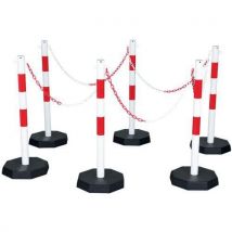 Crash Stop - Kit 6 postes rojo/blanco con bases y cadena plástico 25 m