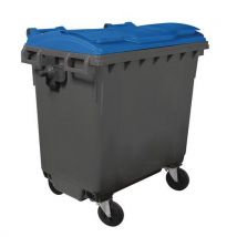 Mobil Plastic - Contenedor de 4 ruedas de 770 l - cuerpo gris y tapa azul - mobil plastic