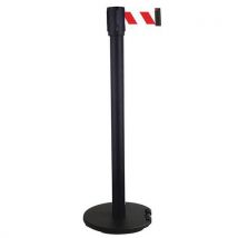 Manutan - Poste negro con correa roja/blanca 5 m base con ruedas negra