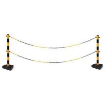 Manutan - Cjto de 2 postes amar/negro + 2 bases + 2 cadenas de 12 m