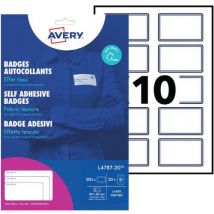 Avery - Portatarjetas adhesivo en textil blanco ribete azul 80x50 mm