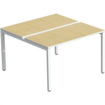 Paperflow - Mesa recta bench 80x140 cm pata blanca tabl. Haya 2 pers.