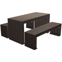 Benito - Conjunto mesa y banco para ext. Plástico reciclado - marrón