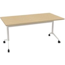Mesa de Reunión Plegable 160x80cm - Roble/Blanco - Patas Acero - Ideal Oficina - Quadrifoglio