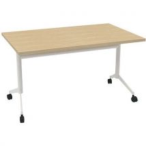 Mesa de Reunión Plegable 140x80x73 cm - Roble/Blanco - Melamina - Patas Acero - Quadrifoglio