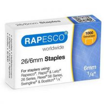 Rapesco - Caja de 1000 grapas 26/6 galvanizadas para grapadora