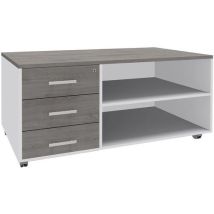 Consola Móvil Urban 3 Cajones 120x60cm Roble Gris/Blanco - Cerradura y Ruedas - Ecológica - Simmob