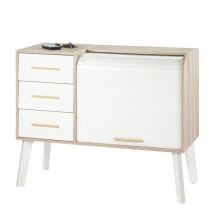 Consola de Almacenamiento Arès - Roble/Blanco - 110x44x88 cm - 3 Cajones - 2 Baldas - Diseño Ecológico - Simmob