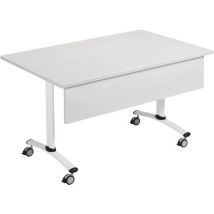 Tablero Laminado ABS - Ecológica PEFC - 10 Años Garantía - Mesa Plegable con Panel Trasero 140x80 cm Gris/Blanco - Manutan Expert