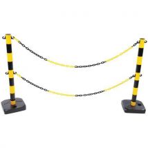 Manutan Expert - Cjto de 2 postes amar/negro + 2 bases + 2 cadenas de 12 m