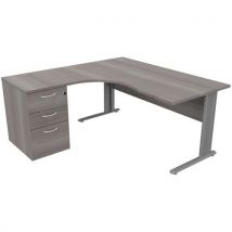 Manutan - Mesa de oficina compacta con cajonera 160 cm izquierda cedro patas en l