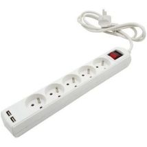 Regleta Eléctrica 5 Tomas + 2 USB 1.5m con Interruptor y Protección IP20 - Velamp