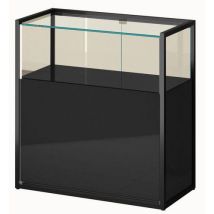 Mostrador Exposición con Almacenamiento 95x45x95 cm Negro - 2 Baldas 2 Lámparas Vidrio - Sarazino