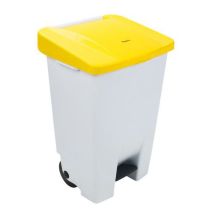 Cubo de basura móvil con pedal 80 L Blanco/Amarillo - Uso colectivo APPCC 10 años garantía - Manutan Expert