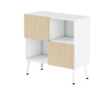 MBA - Meuble de rangement Teni - 100 cm - 2 portes damier blanc/chêne - Éco-responsable
