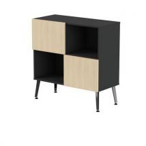 Rangement Bas Teni Lg.120 Cm 2 Portes Damier Noir/chêne Cl