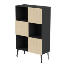 Rangement Haut Teni Lg.130 Cm 3 Ptes Damier Noir/chêne Clair