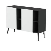 Rangement Bas Teni Lg.140 Cm 2p 2 Niches Noir /blanc