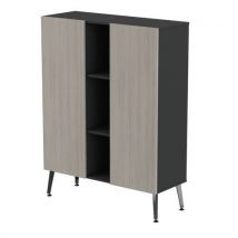 Rangement Bas Teni Lg.160 Cm 2p 3 Niches Noir /chêne Gris