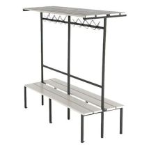 Banc vestiaire lattes PVC 2m double face anthracite - 16 patères - Structure acier - Assise PVC blanc - 5 ans garantie